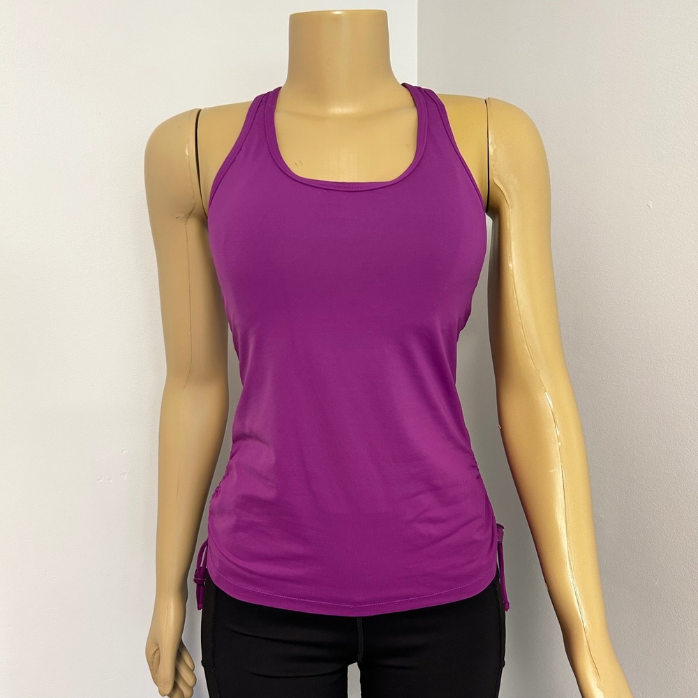 Athleta Purple Ruched Side Racerback Tank Top Built-in Bra Small 224177 - Picture 2 of 7